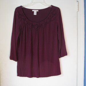 * 2/$15 Design Story Blouse Large EUC Purple Half Sleeve Top Stretch Super Soft